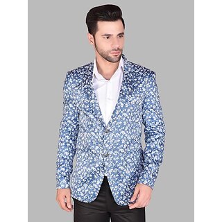                       PrintCultr Men Solid Single Breasted Casual Blazer (Blue, White)                                              