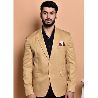                       PrintCultr PrintCultr Men Solid Single Breasted Casual Blazer (Beige)                                              