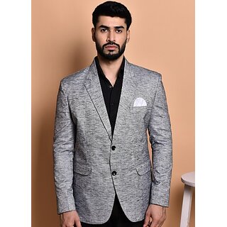                       PrintCultr Self Design Mandarin Festive & Wedding Men Blazer (Grey)                                              