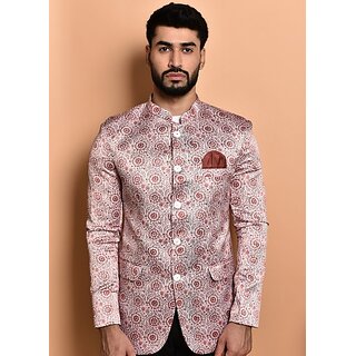                       PrintCultr PrintCultr Men Printed Single Breasted Casual Blazer (Pink)                                              