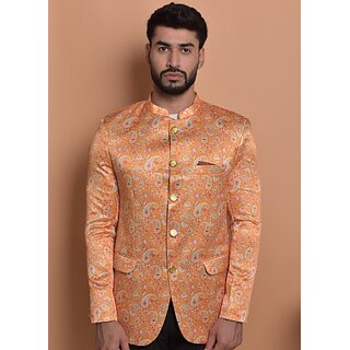                       PrintCultr PrintCultr Men Printed Single Breasted Casual Blazer (Orange)                                              