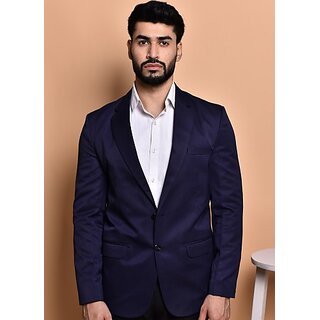                       PrintCultr PrintCultr Men Solid Single Breasted Formal Blazer (Dark Blue)                                              