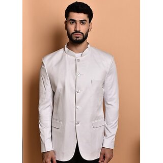                       PrintCultr PrintCultr Men Solid Single Breasted Casual Blazer (White)                                              
