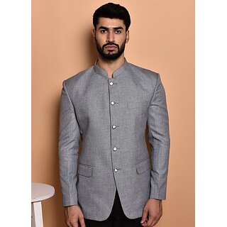                       PrintCultr Solid Mandarin Festive & Wedding Men Blazer (Grey)                                              