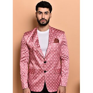                       PrintCultr PrintCultr Men Printed Single Breasted Casual Blazer (Pink)                                              