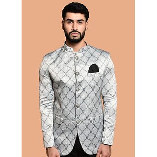                       PrintCultr PrintCultr Men Printed Single Breasted Casual Blazer (Silver)                                              