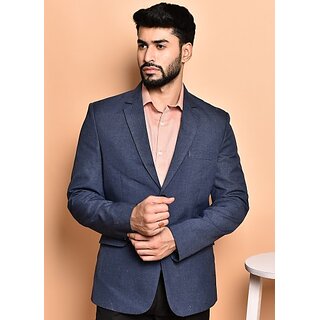                       PrintCultr PrintCultr Men Solid Single Breasted Casual Blazer (Blue)                                              