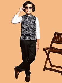 PrintCulture Boys Printed Nehru Jacket (Black)