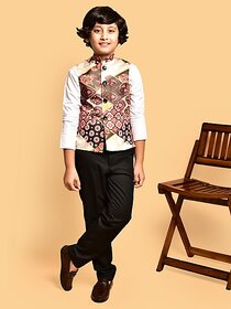 PrintCulture Boys Printed Nehru Jacket (Brown)