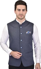 PrintCulture Men Solid Grey Cotton Blend Nehru Jacket