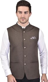 PrintCulture Men Solid Brown Cotton Blend Nehru Jacket