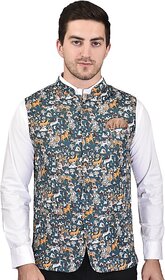 PrintCulture Men Printed Multicolor Cotton Blend Nehru Jacket