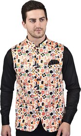 PrintCulture Men Self Design Multicolor Cotton Blend Nehru Jacket