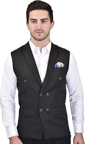 PrintCulture Men Solid Black Cotton Blend Nehru Jacket