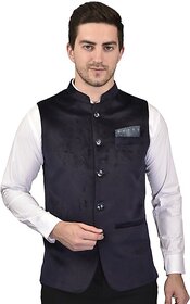 PrintCulture Men Solid Blue Cotton Blend Nehru Jacket