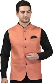 PrintCulture Men Self Design Beige Cotton Blend Nehru Jacket