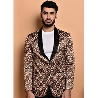                       PrintCultr PrintCultr Men Printed Single Breasted Casual Blazer (Brown)                                              
