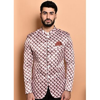                       PrintCultr PrintCultr Men Printed Single Breasted Casual Blazer (Pink)                                              