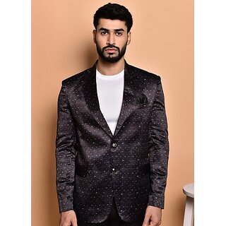                       PrintCultr Printed Mandarin Festive & Wedding Men Blazer (Black)                                              