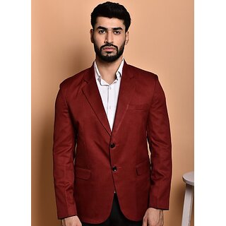                       PrintCultr Solid Mandarin Festive & Wedding Men Blazer (Maroon)                                              