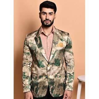                       PrintCultr PrintCultr Men Printed Single Breasted Casual Blazer (Green)                                              