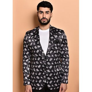                       PrintCultr PrintCultr Men Printed Single Breasted Casual Blazer (Black)                                              