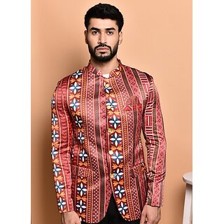                       PrintCultr PrintCultr Men Printed Single Breasted Casual Blazer (Red)                                              