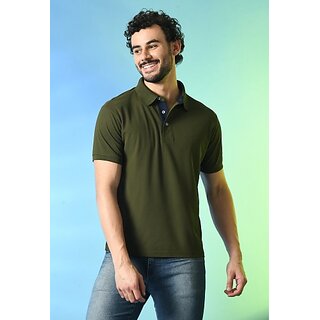                       PrintCultr Solid Men Polo Neck Polyester Green T-Shirt                                              