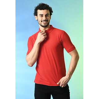                       METRONAUT Solid Men Polo Neck Cotton Blend Red T-Shirt                                              