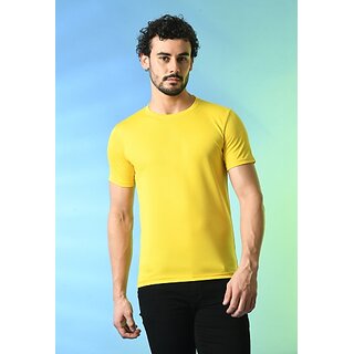                       PrintCultr Solid Men Round Neck Polyester Yellow T-Shirt                                              