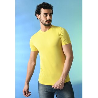                       PrintCultr Solid Men Round Neck Polyester Yellow T-Shirt                                              