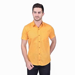                       PrintCulture Men Solid Casual Yellow Shirt                                              