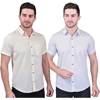                       PrintCulture PRINTCULTR Men Regular Fit Solid Curved Collar Festive Shirt (Pack of 2)                                              