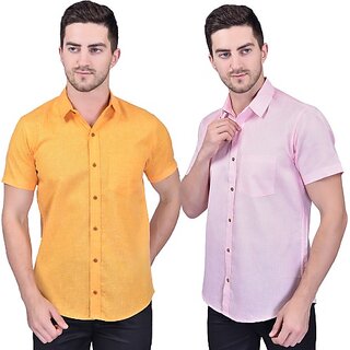                       PrintCulture PRINTCULTR Men Regular Fit Solid Curved Collar Festive Shirt (Pack of 2)                                              