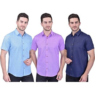                       PrintCulture PRINTCULTR Men Regular Fit Solid Curved Collar Festive Shirt (Pack of 3)                                              