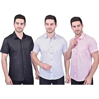                       PrintCulture PRINTCULTR Men Regular Fit Solid Spread Collar Festive Shirt (Pack of 3)                                              