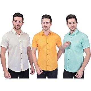                       PrintCulture PRINTCULTR Men Regular Fit Solid Curved Collar Festive Shirt (Pack of 3)                                              