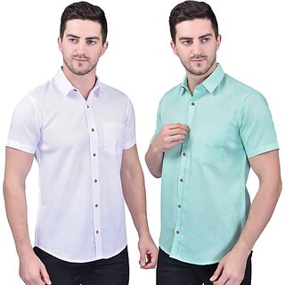                       PrintCultr Men Regular Fit Solid Curved Collar Festive Shirt (Pack of 2)                                              