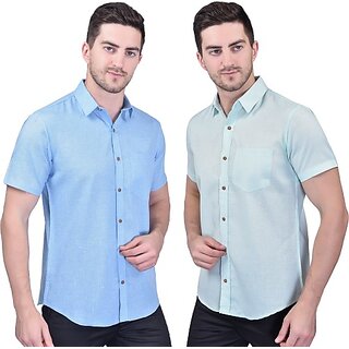                       PrintCultr Men Regular Fit Solid Curved Collar Festive Shirt (Pack of 2)                                              