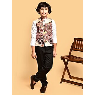                       PrintCulture Boys Printed Nehru Jacket (Brown)                                              