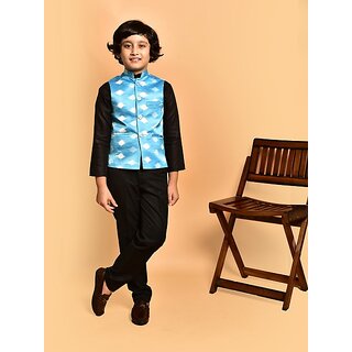 PrintCulture Boys Printed Nehru Jacket (Blue)