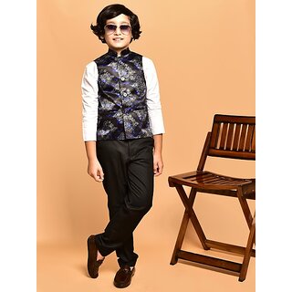                       Print Culture Boys Printed Nehru Jacket (Black)                                              