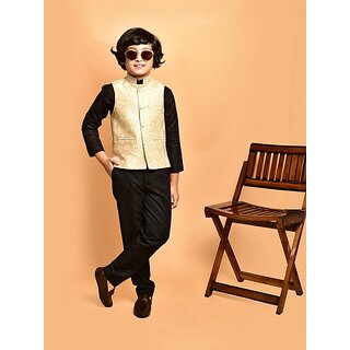                       PrintCulture Boys Embellished Nehru Jacket (Beige)                                              
