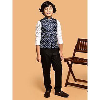                       PrintCulture Boys Printed Nehru Jacket (Navy Blue)                                              