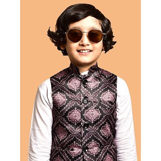                       Print Culture Boys Printed Nehru Jacket (Brown)                                              