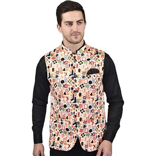                       PrintCulture Men Self Design Multicolor Cotton Blend Nehru Jacket                                              