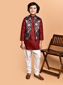 PrintCultr Boys Festive & Party Kurta, Waistcoat and Pyjama Set (Red)