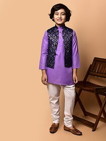 PrintCultr Boys Festive & Party Kurta, Waistcoat and Pyjama Set (Purple)