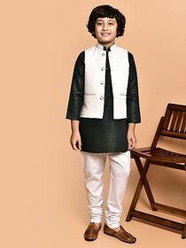 PrintCultr Boys Festive & Party Kurta, Waistcoat and Pyjama Set (Green)