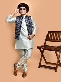 PrintCultr Boys Festive & Party Kurta, Waistcoat and Pyjama Set (Blue)